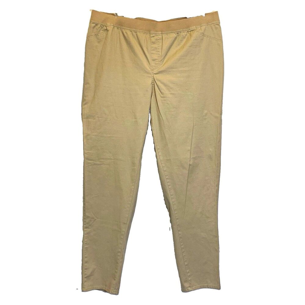 Avenue Chino Pants Womens Size 18 Beige Straight Leg High Rise Pull On Stretch